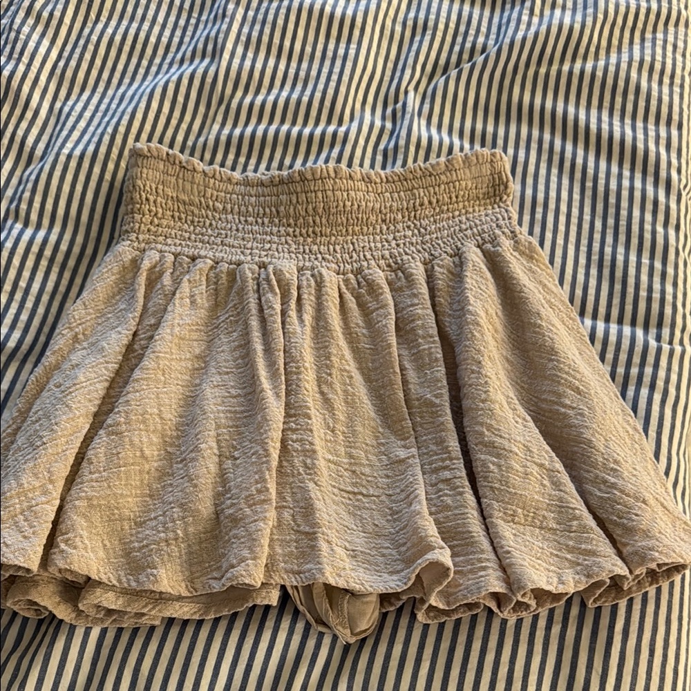 Karlie Tan Mini Skater Skirt with Smocked Ruffles